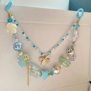 Blue Bag charm with CC Beads & double chain